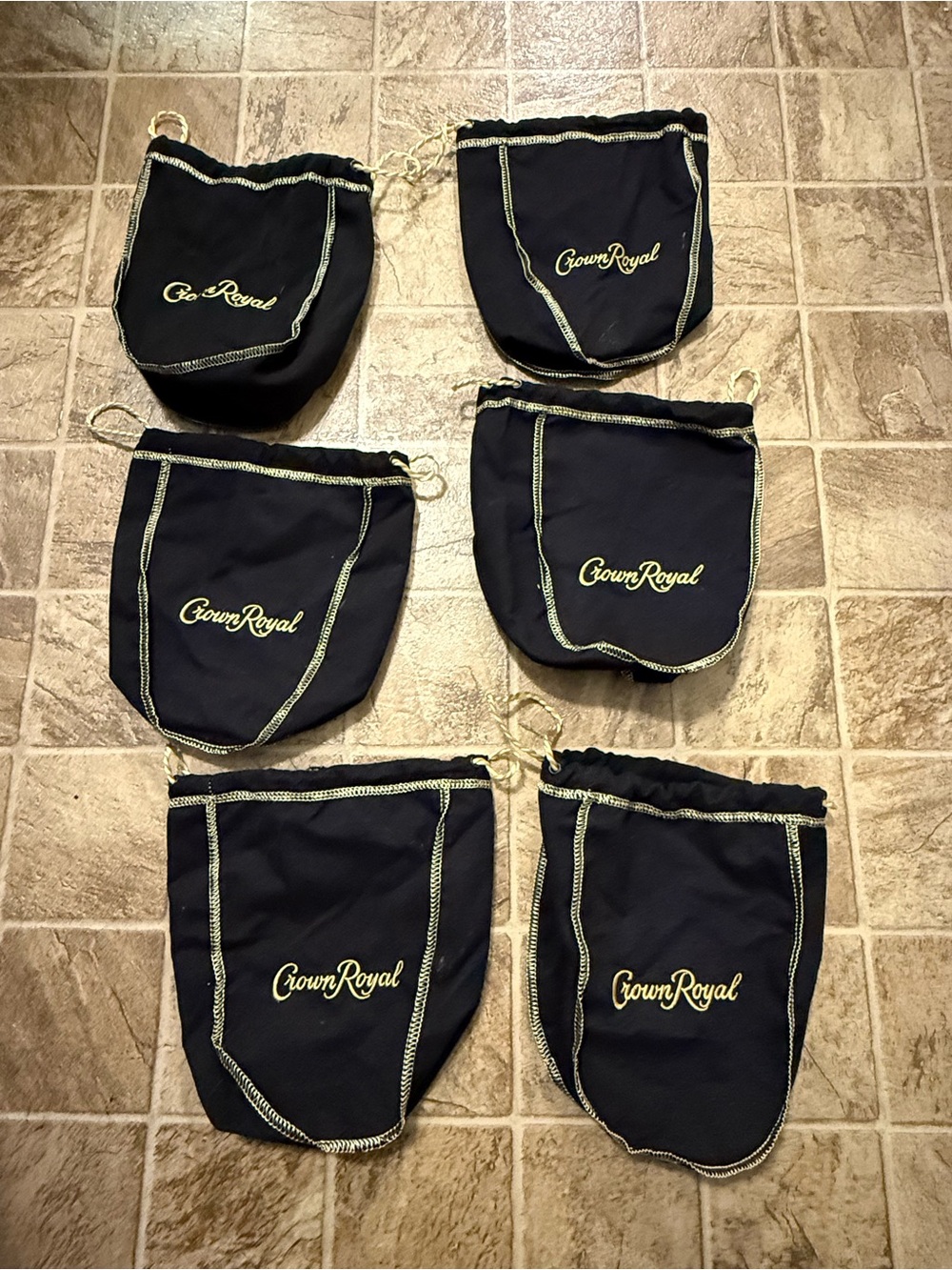 Crown Royal Black Velvet Drawstring Bags - Set of 6